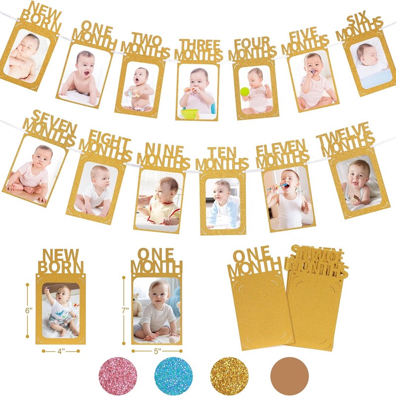 1st Birthday Photo Banner Gold