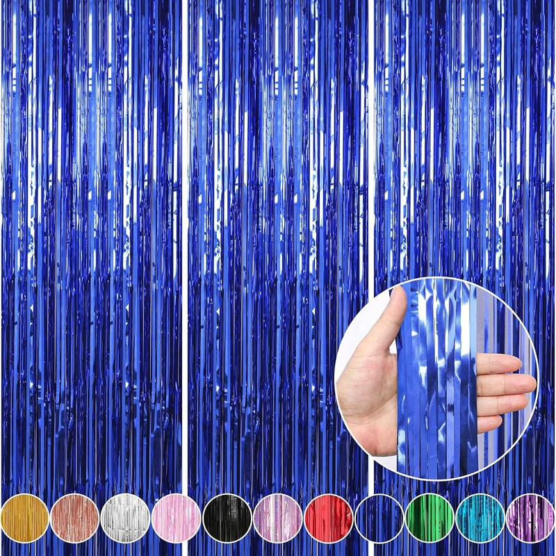 Dark Blue Foil Fringe Backdrop Streamers
