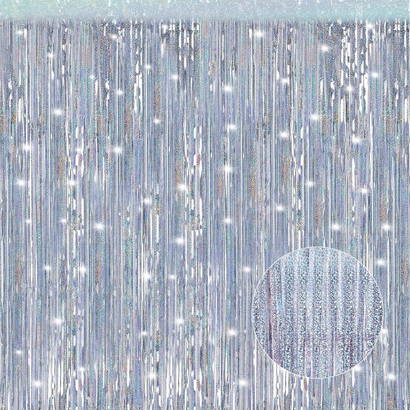 Laser Silver Party Streamers Backdrop